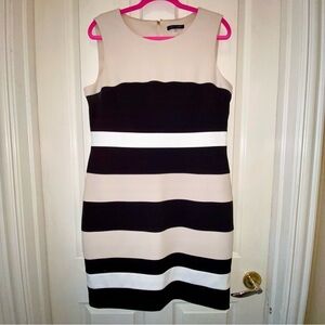 Tommy Hilfiger Cream and Black Striped Sleeveless Dress, NWOT size 14 stretchy